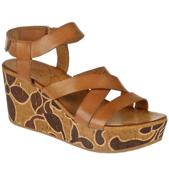 Anthro Naya 'Nalani' Women's 8 Tan Leather Wedge Sandal Strappy Platform - Picture 1 of 11